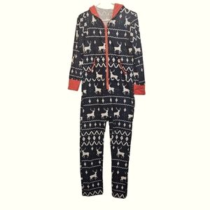 Hooded sleepwear with zipper, holiday theme, reindeer Sz Med